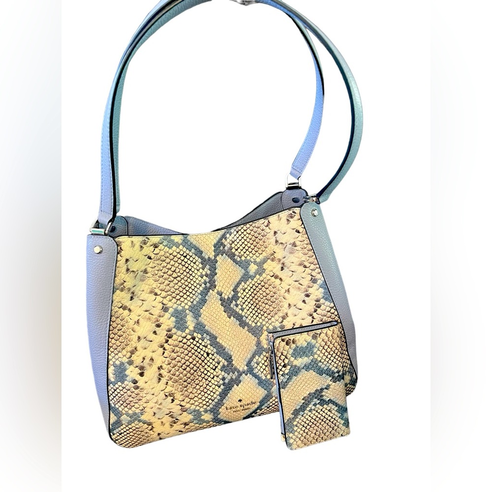 Kate Spade Leila Blue Snake Embossed 3-Compartment Shoulder Bag matching wallet